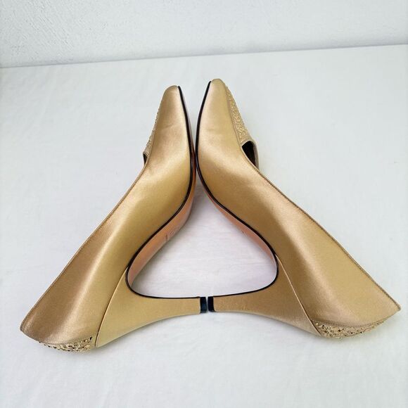 ST. JOHN Modena Marie Satin Rhinestone Heels Pumps Champagne Gold Formal Sz 8 - Picture 3 of 16
